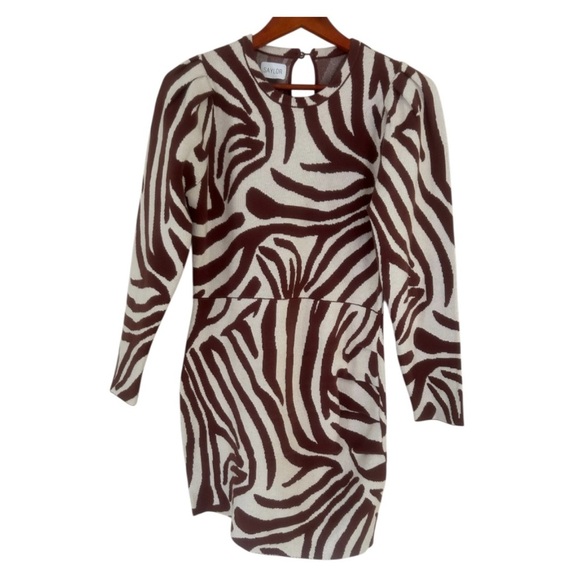 SAYLOR Brown and White Long Sleeve Sheath Dress - Picture 1 of 9